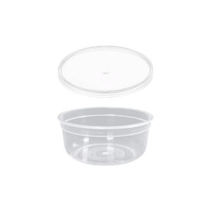 Posodica PP 300 ml d=110 mm prozorna, s pokrovom 150 kos (komplet)