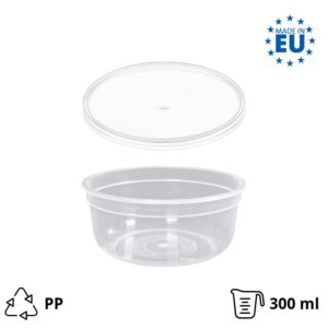 Posodica PP 300 ml d=110 mm prozorna, s pokrovom 150 kos (komplet)