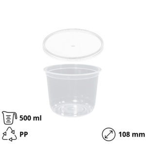 Posodica PP 500 ml d=108 mm prozorna, s pokrovom (komplet)