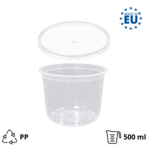 Posodica PP 500 ml d=108 mm prozorna, s pokrovom (komplet)