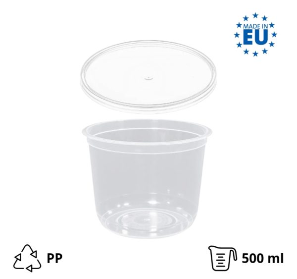 Posodica PP 500 ml d=108 mm prozorna, s pokrovom (komplet)