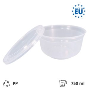 Posodica PP 750 ml d=140 mm prozorna, s pokrovom 40 kos (komplet)