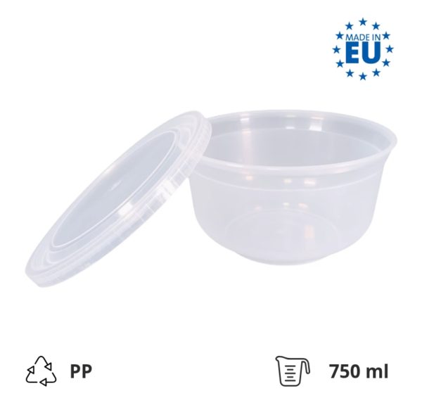 Posodica PP 750 ml d=140 mm prozorna, s pokrovom 40 kos (komplet)