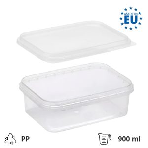 Posodica PP 900 ml 195×127 mm prozorna, s pokrovom 204 kos (komplet)