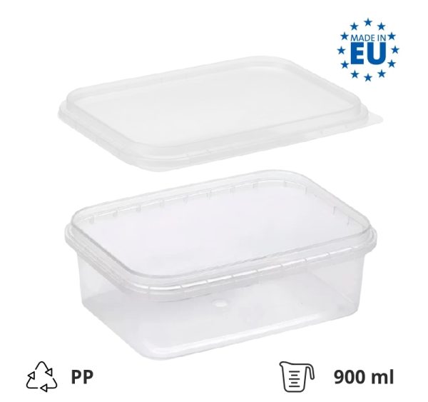 Posodica PP 900 ml 195×127 mm prozorna, s pokrovom 204 kos (komplet)