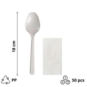 Komplet 2 beli PP (žlica, servieta) 18 mm 50 kos