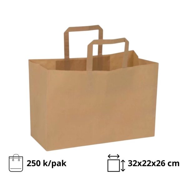 Papirnata nosilna vrečka z ravnim ročajem 320х220х270 mm kraft 250 kos