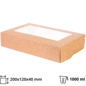 Papirnata posoda z oknom ECO TABOX 1000 ml 200x120x40 mm kraft  25 kos