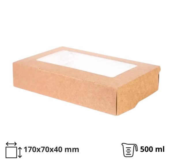 Papirnata posoda z oknom ECO TABOX 500 ml 170x70x40 mm kraft 25 kos