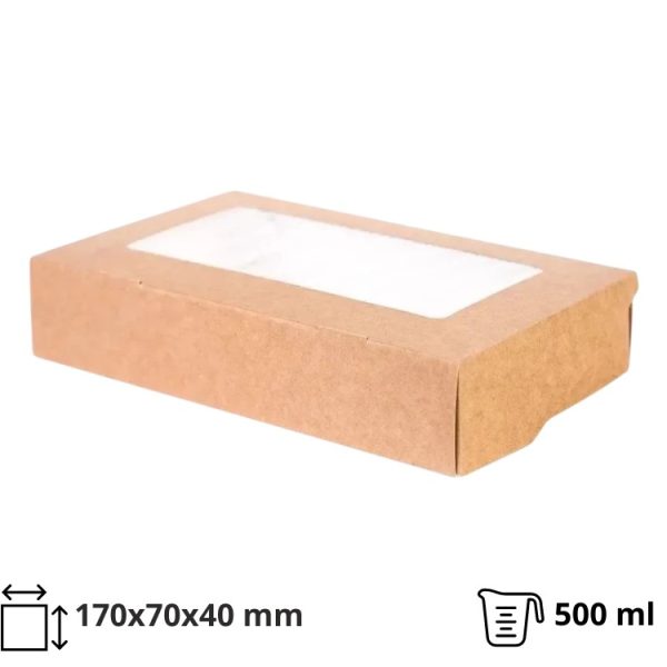 Papirnata posoda z oknom ECO TABOX 500 ml 170x70x40 mm kraft 25 kos