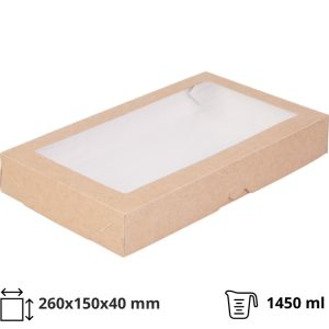 Papirnata posoda z oknom ECO TABOX 1450 ml 260x150x40 mm kraft 25 kos