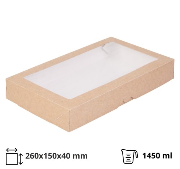 Papirnata posoda z oknom ECO TABOX 1450 ml 260x150x40 mm kraft 25 kos