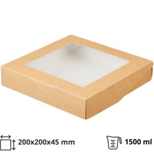 Papirnata posoda z oknom ECO TABOX 1500 ml 200x200x45 mm kraft 25 kos