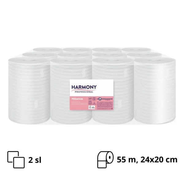 Papirnate brisače Paloma 2 sl 55 m, list 24×20 cm, centralno izvlačenje s perforacijo, bele 12 rol