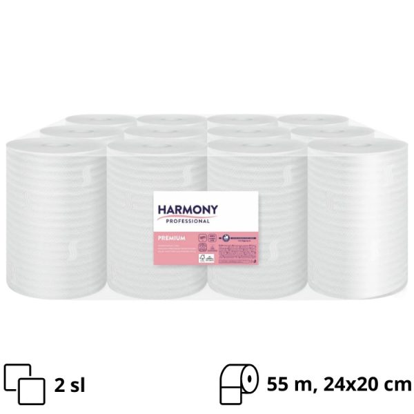 Papirnate brisače Paloma 2 sl 55 m, list 24×20 cm, centralno izvlačenje s perforacijo, bele 12 rol