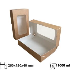 Papirnata posoda z oknom ECO TABOX 1000 ml 200x120x40 mm kraft 50 kos