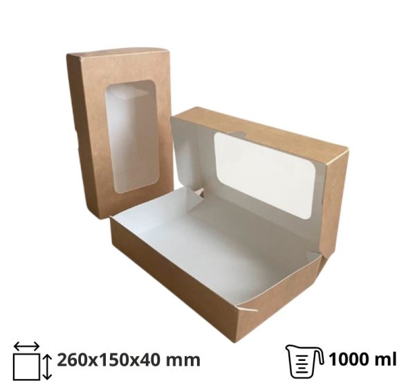 Papirnata posoda z oknom ECO TABOX 1000 ml 200x120x40 mm kraft 50 kos