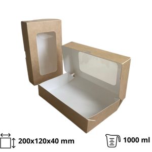 Papirnata posoda z oknom ECO TABOX 1000 ml 200x120x40 mm kraft 50 kos