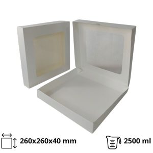 Papirnata posoda z oknom ECO TABOX 2500 ml 260x260x40 mm bela 50 kos