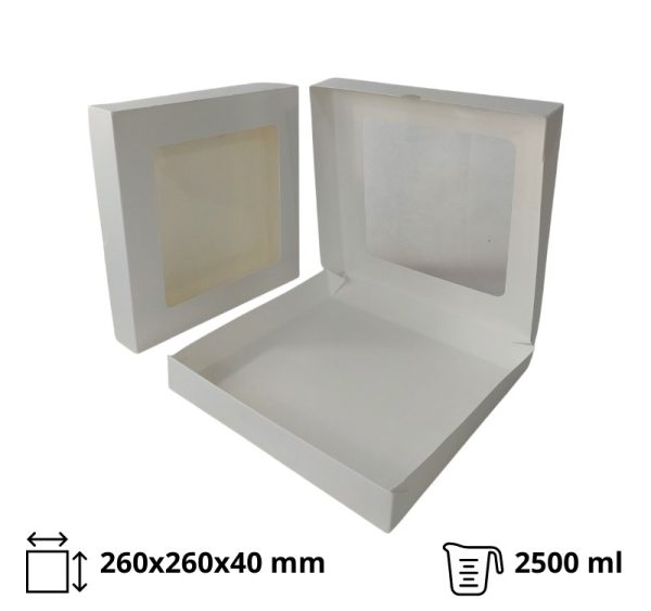 Papirnata posoda z oknom ECO TABOX 2500 ml 260x260x40 mm bela 50 kos