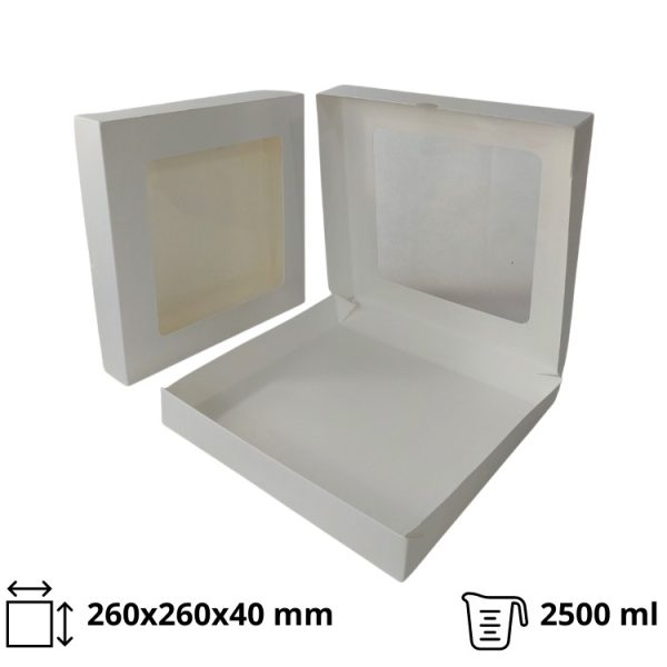 Papirnata posoda z oknom ECO TABOX 2500 ml 260x260x40 mm bela 50 kos