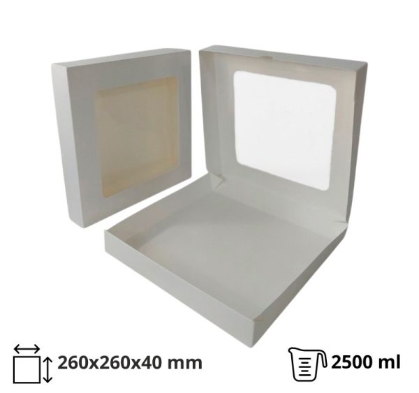 Papirnata posoda z oknom ECO TABOX 2500 ml 260x260x40 mm bela 50 kos