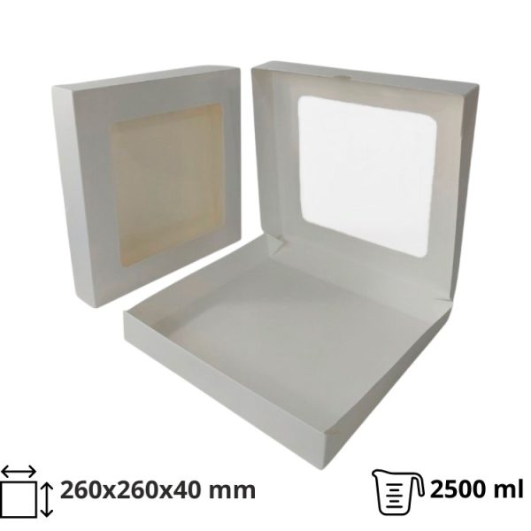 Papirnata posoda z oknom ECO TABOX 2500 ml 260x260x40 mm bela 50 kos