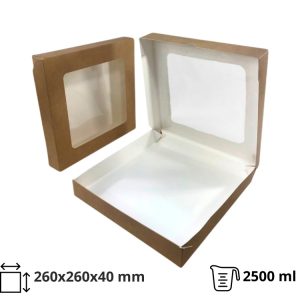 Papirnata posoda z oknom ECO TABOX 2500 ml 260x260x40 mm kraft 50 kos