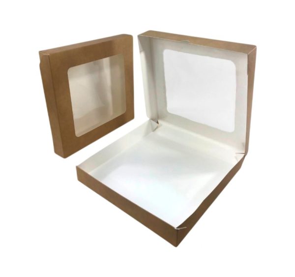 Papirnata posoda z oknom ECO TABOX 2500 ml 260x260x40 mm kraft 50 kos