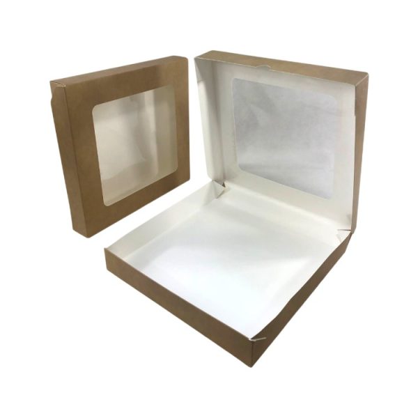 Papirnata posoda z oknom ECO TABOX 2500 ml 260x260x40 mm kraft 50 kos