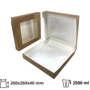 Papirnata posoda z oknom ECO TABOX 2500 ml 260x260x40 mm kraft 50 kos