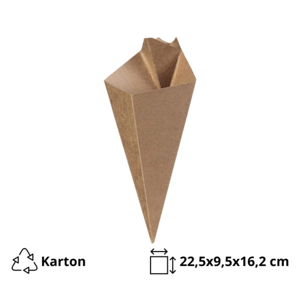 Žepek za krompirček ( z dodatnim razdelkom za omako) CHIP CONE kraft 50 kos