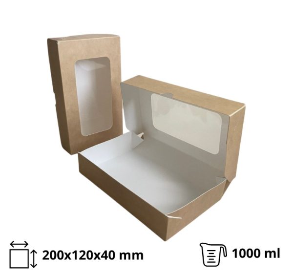 Papirnata posoda z oknom ECO TABOX 1000 ml 200x120x40 mm kraft 50 kos