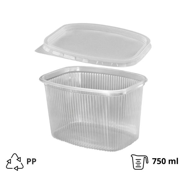 Posodica PP 750 ml 139x102x90mm prozorna, s pokrovom, 50 kos (komplet)