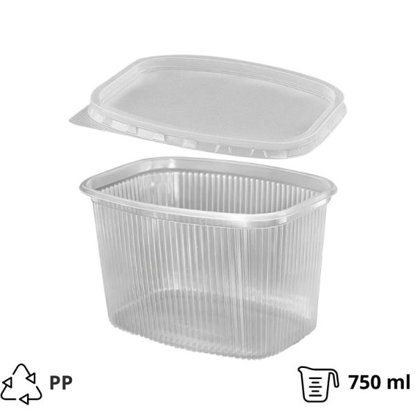 Posodica PP 750 ml 139x102x90mm prozorna, s pokrovom, 50 kos (komplet)