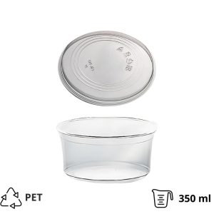 Posodica PET 350ml DELI d=117mm, h=55mm prozorna, s pokrovom, 50 kos (komplet)