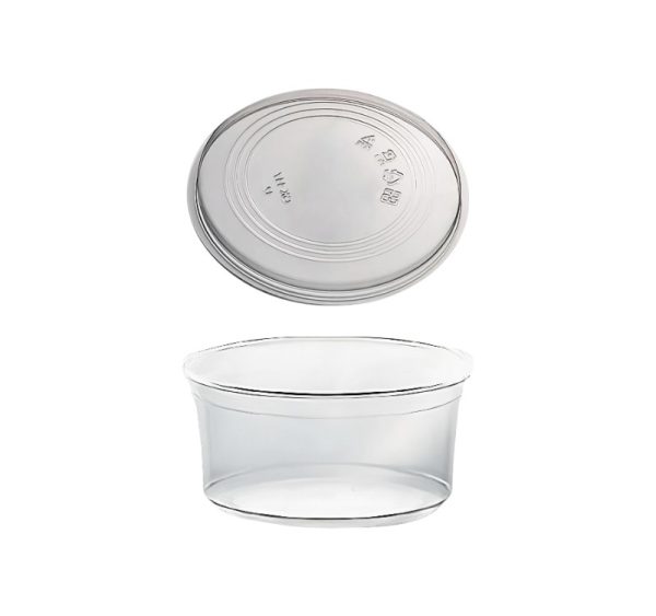 Posodica PET 350ml DELI d=117mm, h=55mm prozorna, s pokrovom, 50 kos (komplet)