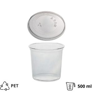 Posodica PET 500ml DELI d=117mm, h=75mm prozorna, s pokrovom, 50 kos (komplet)