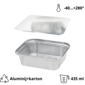 Alu posodica s pokrovom 435 ml 146x121x40 mm 100 kos (komplet)