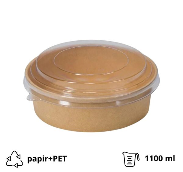 Papirnata posoda 1100 ml d=165 mm h=60 mm kraft s pokrovom 50 kos (komplet)