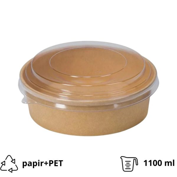 Papirnata posoda 1100 ml d=165 mm h=60 mm kraft s pokrovom 50 kos (komplet)
