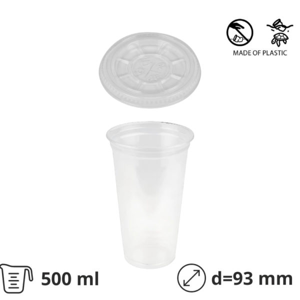 Kozarec PET 500 ml d=93 mm prozoren s pokrovom čvrsti 50 kos (komplet)