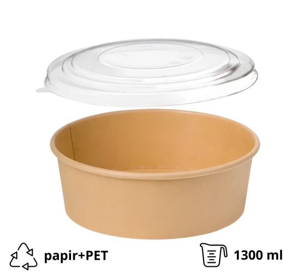 Papirnata posoda 1300 ml d=185 mm kraft, s pokrovom 50 kos (komplet)