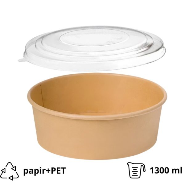 Papirnata posoda 1300 ml d=185 mm kraft, s pokrovom 50 kos (komplet)