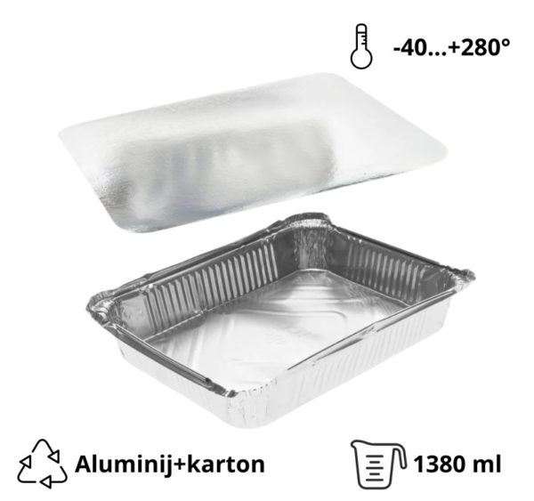 Alu posodica s pokrovom 3180 ml 322x255x51 mm 100 kos