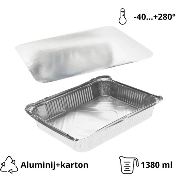 Alu posodica s pokrovom 3180 ml 322x255x51 mm 100 kos