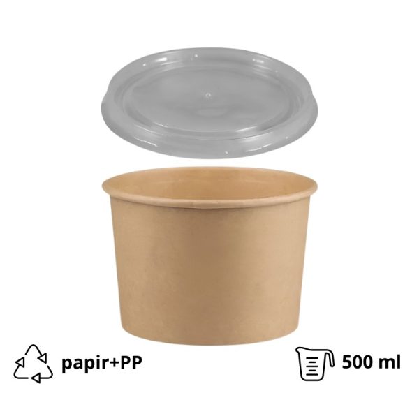Papirnata posoda 500 ml d=115 mm h=78 mm, kraft, s pokrovom 50 kos (komplet)