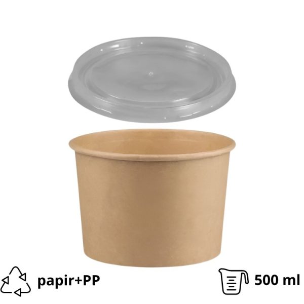 Papirnata posoda 500 ml d=115 mm h=78 mm, kraft, s pokrovom 50 kos (komplet)