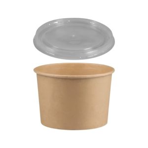 Papirnata posoda 500 ml d=115 mm h=78 mm, kraft, s pokrovom 50 kos (komplet)