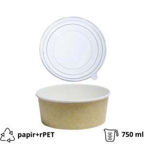 Papirnata posoda 750 ml d=150 mm h=60 mm kraft, s pokrovom 50 kos (komplet)